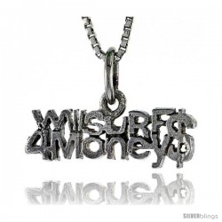Sterling Silver I SURF FOR MONEY Word Necklace, w/ 18 in Box Chain