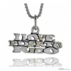 Sterling Silver I LOVE PUERTO RICO Word Necklace, w/ 18 in Box Chain