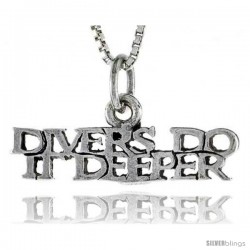 Sterling Silver DIVERS DO IT DEEPER Word Necklace, w/ 18 in Box Chain