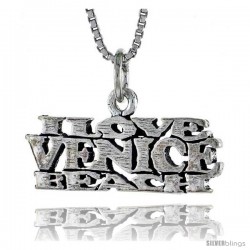 Sterling Silver I LOVE VENICE BEACH Word Necklace, w/ 18 in Box Chain