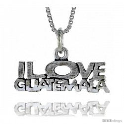 Sterling Silver I LOVE GUATEMALA Word Necklace, w/ 18 in Box Chain