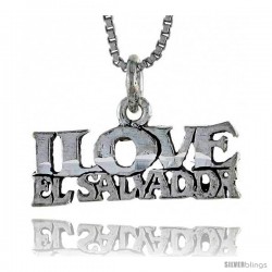 Sterling Silver I LOVE EL SALVADOR Word Necklace, w/ 18 in Box Chain