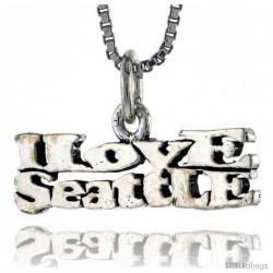 Sterling Silver I LOVE SEATTLE Word Necklace, w/ 18 in Box Chain