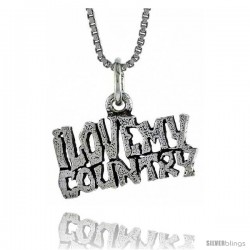 Sterling Silver I LOVE MY COUNTRY Word Necklace, w/ 18 in Box Chain