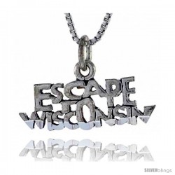 Sterling Silver ESCAPE WISCONSIN Word Necklace, w/ 18 in Box Chain