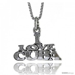 Sterling Silver I LOVE CUBA Word Necklace, w/ 18 in Box Chain