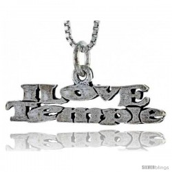 Sterling Silver I LOVE TEMPLE Word Necklace, w/ 18 in Box Chain