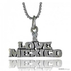Sterling Silver I LOVE MEXICO Word Necklace, w/ 18 in Box Chain