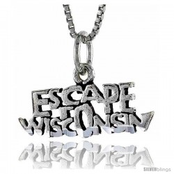 Sterling Silver ESCAPE WISCONSIN Word Necklace, w/ 18 in Box Chain -Style Tpo38