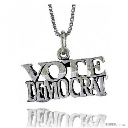 Sterling Silver VOTE DEMOCRAT Word Necklace, w/ 18 in Box Chain