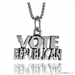 Sterling Silver VOTE REPUBLICAN Word Necklace, w/ 18 in Box Chain