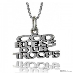 Sterling Silver GOD BLESS OUR TROOPS Word Necklace, w/ 18 in Box Chain