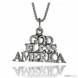 Sterling Silver GOD BLESS AMERICA Word Necklace, w/ 18 in Box Chain -Style Tpo51