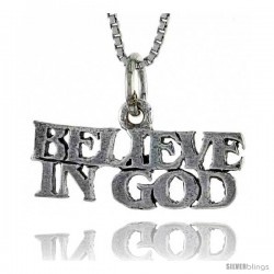 Sterling Silver BELIEVE IN GOD Word Necklace, w/ 18 in Box Chain