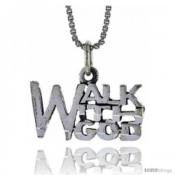 Sterling Silver WALK WITH GOD Word Necklace, w/ 18 in Box Chain