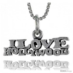 Sterling Silver I LOVE HOLLYWOOD Word Necklace, w/ 18 in Box Chain