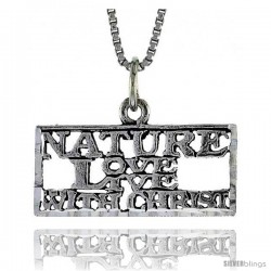 Sterling Silver NATURE LOVE LIVE WITH CHRIST Word Necklace, w/ 18 in Box Chain