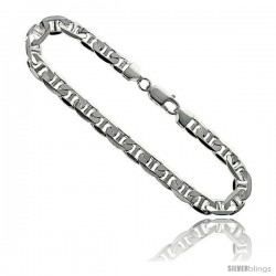 Sterling Silver Italian Flat Mariner Chain Necklaces & Bracelets 7.2 mm Nickel Free