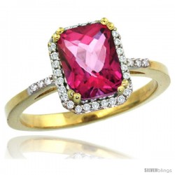 10k Yellow Gold Diamond Pink Topaz Ring 1.6 ct Emerald Shape 8x6 mm, 1/2 in wide -Style Cy906129