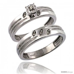 10k White Gold 2-Pc Diamond Engagement Ring Set w/ 0.049 Carat Brilliant Cut Diamonds, 5/32 in. (4.5mm) wide