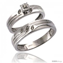 10k White Gold 2-Pc Diamond Ring Set (4.5mm Engagement Ring & 5mm Man's Wedding Band), w/ 0.056 Carat Brilliant Cut Diamonds