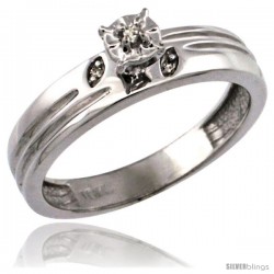 10k White Gold Diamond Engagement Ring w/ 0.03 Carat Brilliant Cut Diamonds, 5/32 in. (4.5mm) wide