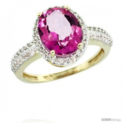 10k Yellow Gold Diamond Pink Topaz Ring Oval Stone 10x8 mm 2.4 ct 1/2 in wide