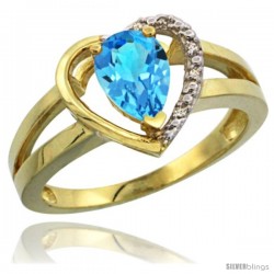 14k Yellow Gold Ladies Natural Swiss Blue Topaz Ring Heart-shape 5 mm Stone Diamond Accent