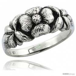 Sterling Silver Plumeria Flower Ring, 5/16 in. (8.5 mm) wide