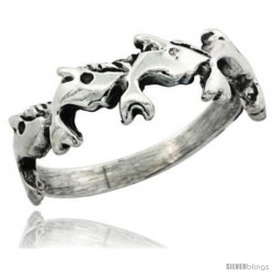 Sterling Silver Dolphin Link Ring, 1/4 in. (6.5 mm) wide