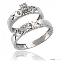 10k White Gold 2-Pc Diamond Ring Set (4.5mm Engagement Ring & 5mm Man's Wedding Band), w/ 0.043 Carat Brilliant Cut Diamonds