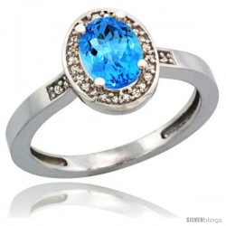 Sterling Silver Diamond Natural Swiss Blue Topaz Ring 1 ct 7x5 Stone 1/2 in wide