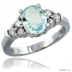 14k White Gold Ladies Natural Aquamarine Ring oval 9x7 Stone Diamond Accent