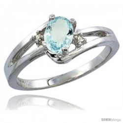 14k White Gold Ladies Natural Aquamarine Ring oval 6x4 Stone Diamond Accent