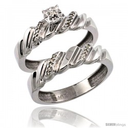 10k White Gold 2-Pc Diamond Engagement Ring Set w/ 0.143 Carat Brilliant Cut Diamonds, 5/32 in. (5mm) wide