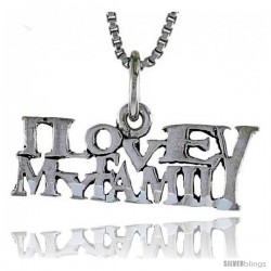 Sterling Silver I LOVE MY FAMILY Word Necklace, w/ 18 in Box Chain