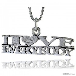 Sterling Silver I LOVE EVERYBODY Word Necklace, w/ 18 in Box Chain