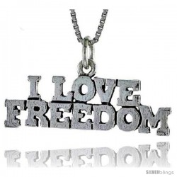 Sterling Silver I LOVE FREEDOM Word Necklace, w/ 18 in Box Chain