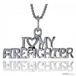 Sterling Silver I LOVE MY FIREFIGHTER Word Necklace, w/ 18 in Box Chain