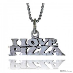 Sterling Silver I LOVE PIZZA Word Necklace, w/ 18 in Box Chain