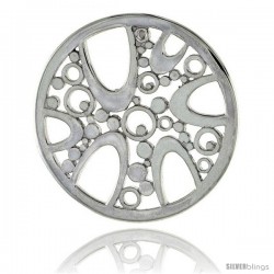 Sterling Silver Round Pendant, w/ Bubbles, 1 1/8" (28 mm)