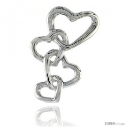 Sterling Silver Overlapping Hearts Pendant, 7/8" (23 mm)