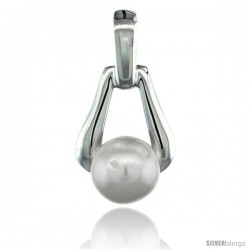 Sterling Silver Pearl on Triangular Cut Out Pendant 1/2 in. (12 mm), High Polished Finish