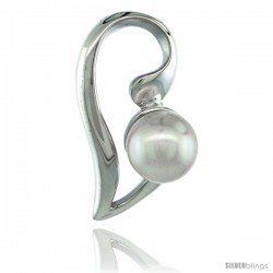Sterling Silver Fancy Half Heart Pearl Pendant 7/8 in. (22 mm), High Polished Finish