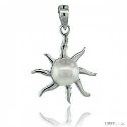 Sterling Silver Sun Rays Pearl Pendant 7/8 in. (22 mm), High Polished Finish