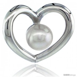 Sterling Silver Floating Heart Pearl Pendant 11/16 in. (18 mm), High Polished Finish