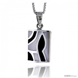 Sterling Silver Rectangular Shell Pendant, w/ Black & White Mother of Pearl inlay, 3/4" (19 mm) tall& 18" Thin Snake Chain