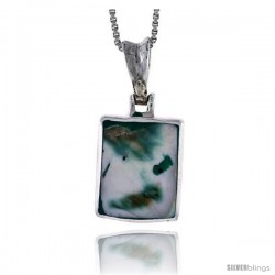 Sterling Silver Square-shaped Shell Pendant, w/ Blue-Green Mother of Pearl inlay, 13/16" (20 mm) tall& 18" Thin Snake Chain