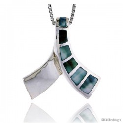 Sterling Silver Knot Slider Shell Pendant, w/ Blue-Green Mother of Pearl inlay, 1" (25 mm) tall& 18" Thin Snake Chain