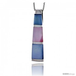 Sterling Silver Tower Slider Shell Pendant, w/ Pink & Blue Mother of Pearl inlay, 1 11/16" (43 mm) tall& 18" Thin Snake Chain